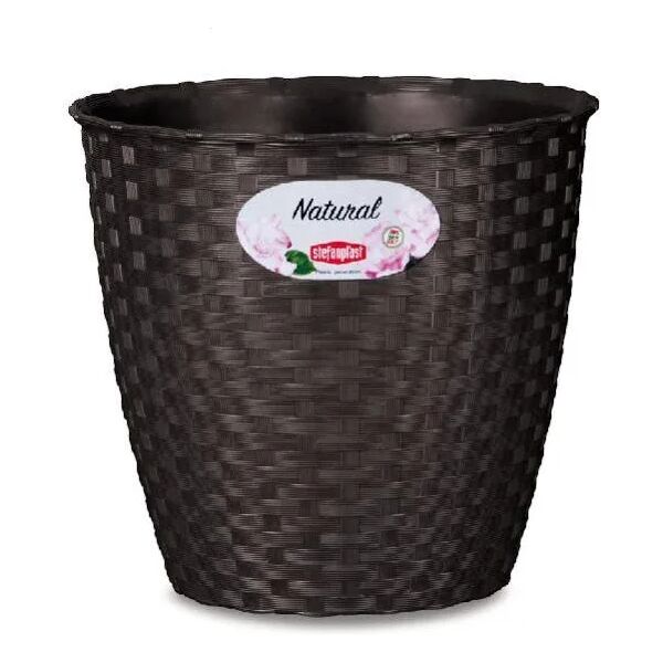 stefanplast 73452 vaso tondo in plastica per piante fiori da esterno giardino Ø cm. 14x12,8 h colore moka - natural - 73452