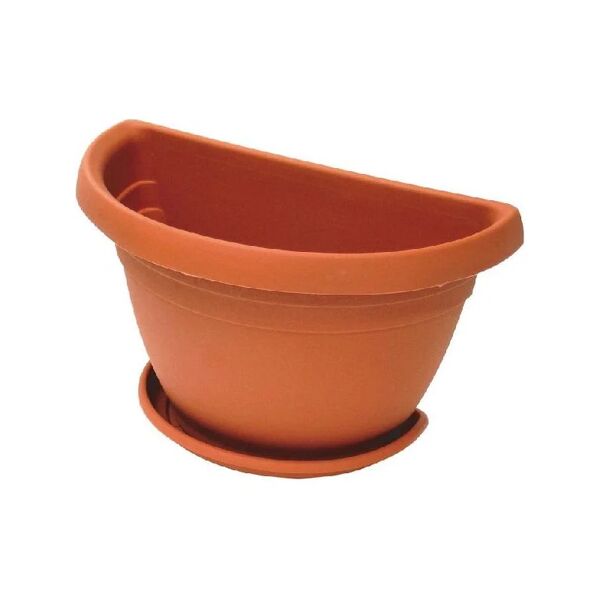 generico i.c.s. r75040 vaso in plastica per piante fiori a parete da esterno giardino con sottovaso cm. 40x23x26 colore terracotta