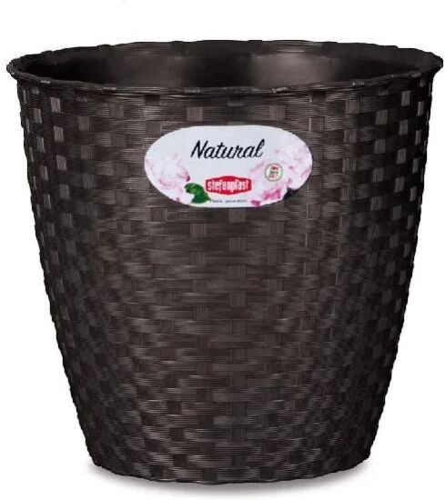 stefanplast 73452 vaso tondo in plastica per piante fiori da esterno giardino Ø cm. 14x12,8 h colore moka - natural - 73452