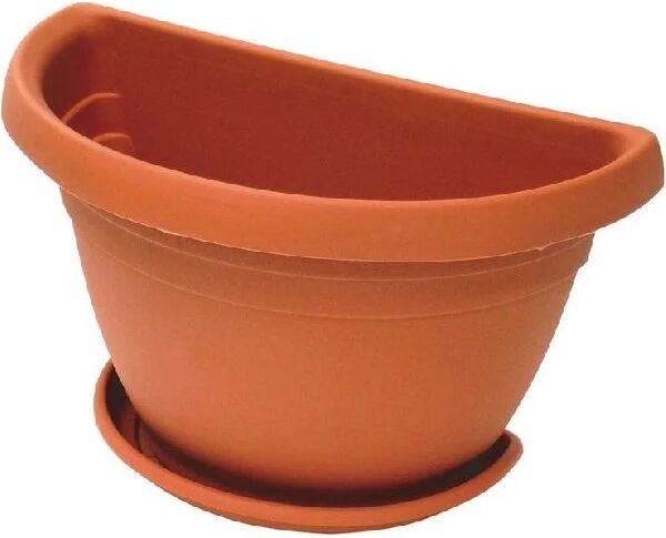 generico i.c.s. r75040 vaso in plastica per piante fiori a parete da esterno giardino con sottovaso cm. 40x23x26 colore terracotta