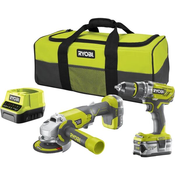 ryobi trapano avvitatore a batteria  r18pdag-242s + smerigliatrice r18pdag 18 v, 4 ah, 2 batterie con valigetta