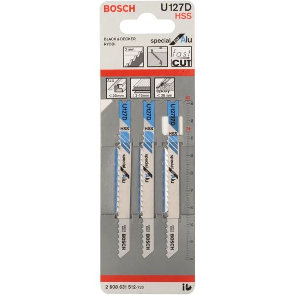 bosch set lame per seghetto alternativo  u127d in acciaio l 92 mm 3 pezzi