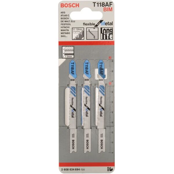 bosch set lame per seghetto alternativo  t118af in acciaio l 92 mm 3 pezzi