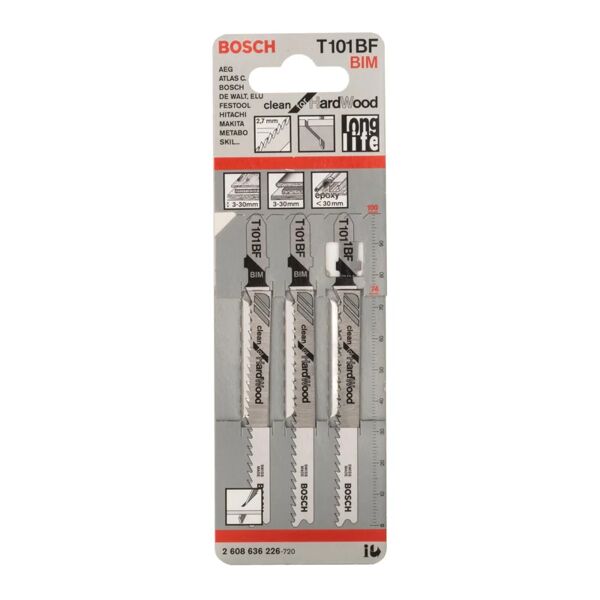 bosch set lame per seghetto alternativo  t101bf in acciaio l 100 mm 3 pezzi