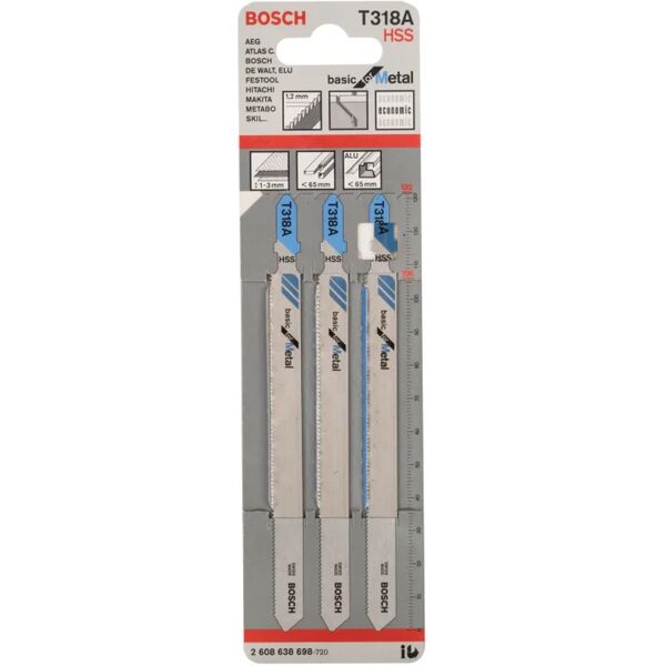 bosch set lame per seghetto alternativo  t318a in hss l 132 mm 3 pezzi