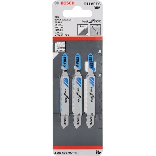 bosch set lame per seghetto alternativo  t118efs in acciaio l 83 mm 3 pezzi