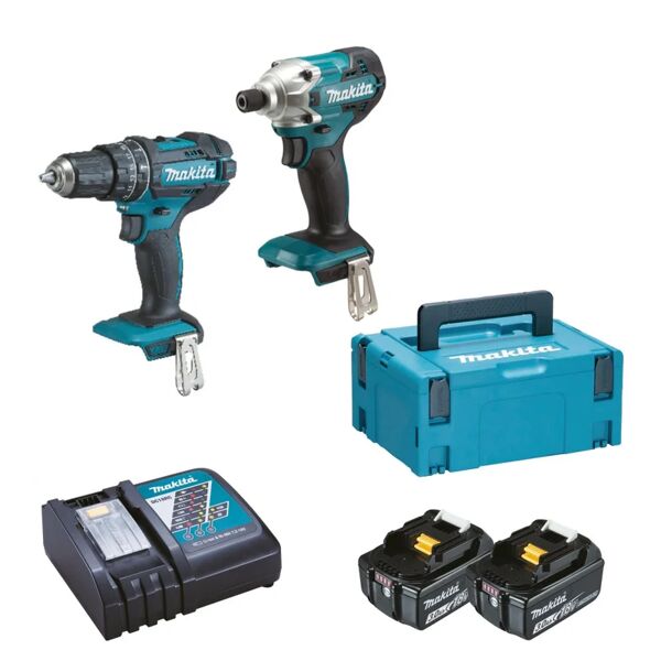 makita trapano avvitatore a batteria  dhp482 + avvitatore a impulsi dtd156 18 v, 3 ah, 2 batterie con valigetta