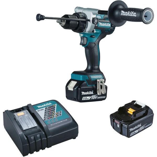 makita trapano a batteria con percussione brushless  dhp486rtj 18 v, 5 ah, 2 batterie con valigetta