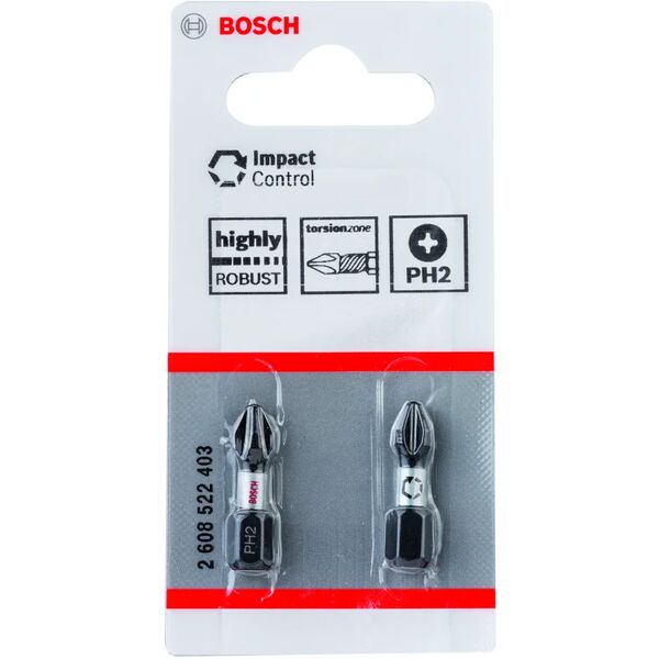 bosch inserto esagonale per avvitatore a impulsitrapano  bit impact control ph2 25mm (2pz) 2 pezzi