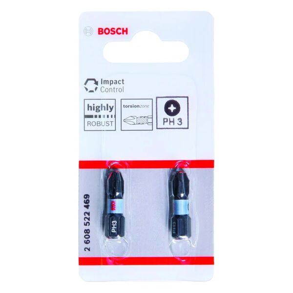 bosch inserto esagonale per avvitatore a impulsitrapano  bit impact control ph3 25mm (2pz) 2 pezzi