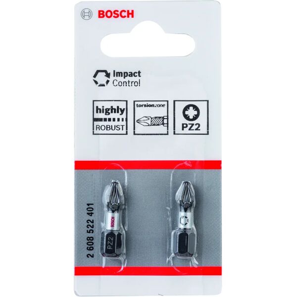 bosch inserto esagonale per trapanoavvitatore a impulsi  bit impact control pz2 25mm (2pz) 2 pezzi