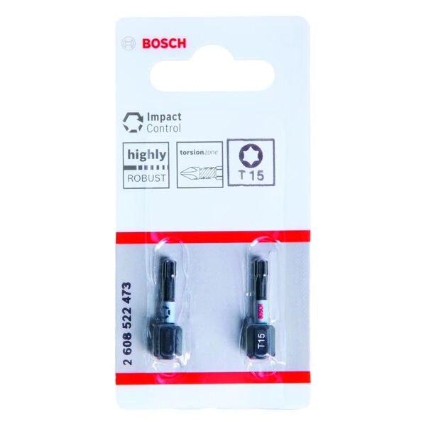 bosch inserto esagonale per avvitatore a impulsitrapano  bit impact control t15 25mm (2pz) 2 pezzi