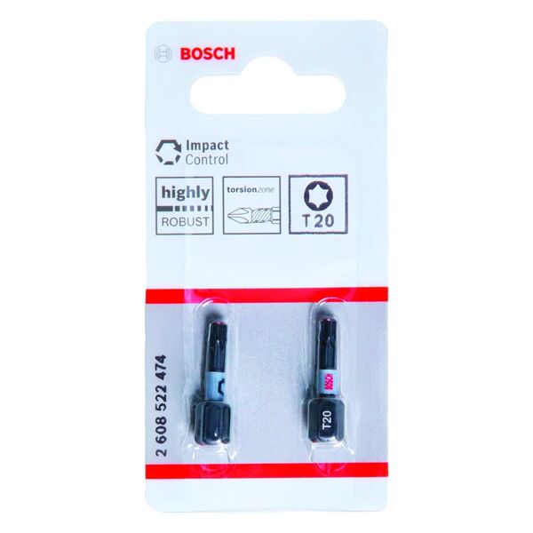 bosch inserto esagonale per avvitatore a impulsitrapano  bit impact control t20 25mm (2pz) 2 pezzi