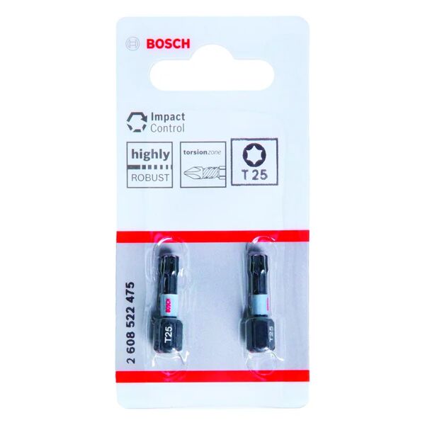 bosch inserto esagonale per avvitatore a impulsitrapano  bit impact control t25 25mm (2pz) 2 pezzi