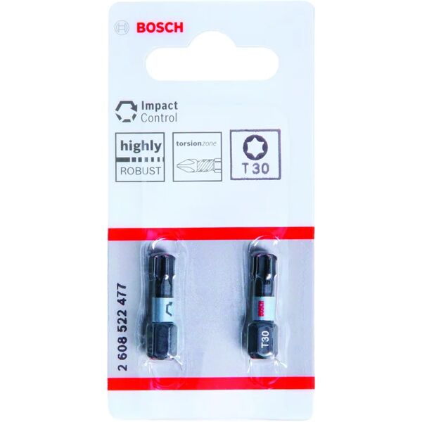 bosch inserto esagonale per trapanoavvitatore a impulsi  bit impact control t30 25mm (2pz) 2 pezzi