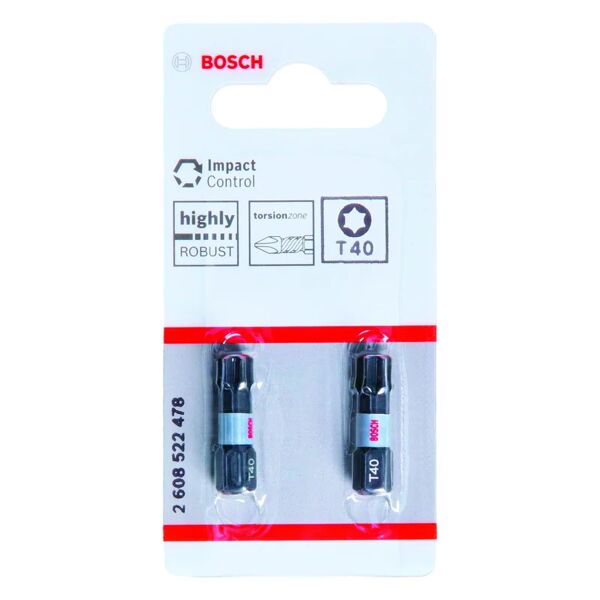bosch inserto esagonale per trapanoavvitatore a impulsi  bit impact control t40 25mm (2pz) 2 pezzi