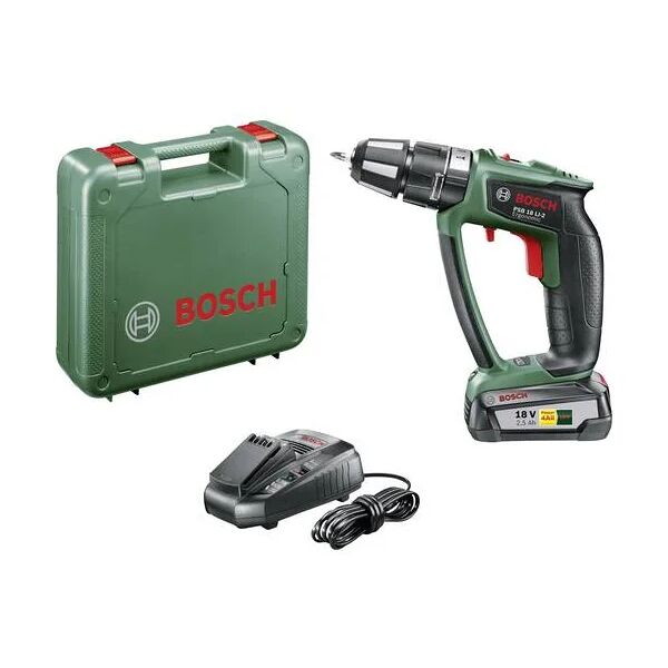 bosch home and garden psb 18 li-2 ergonomic trapano avvitatore-battente con batteria al litio, 18 v, nero/verde