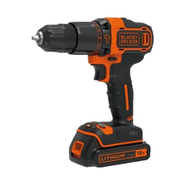 black & decker trapano avvitatore con 2 batt. lito 18v con percussione (bdchd18kb-qw) - 2 batterie litio da 1,5 ah