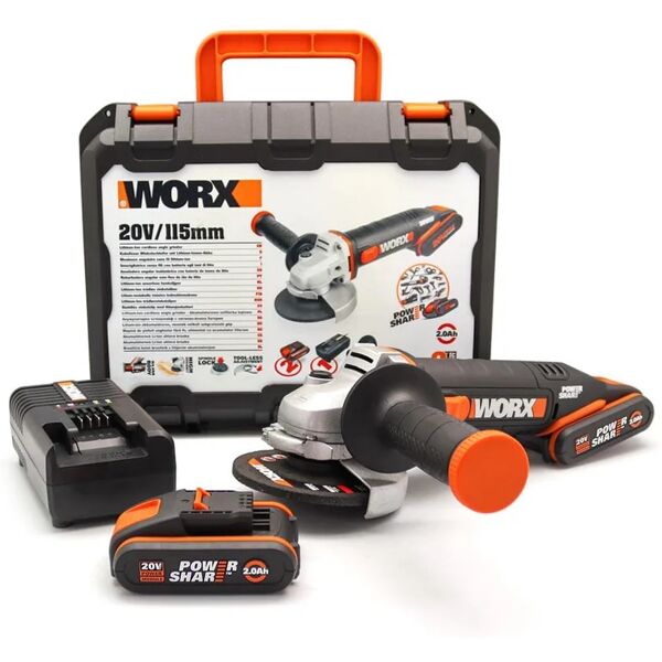 worx wx800 smerigliatrice angolare a batteria 20v, impugnatura supplementare, nero, 34 x 12.5 x 27.4 cm