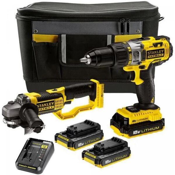 stanley kit trapano avvitatore + smerigliatrice a batteria 'fmck464d2-qw' kit 2 pezzi 18v - 2,0 ah litio