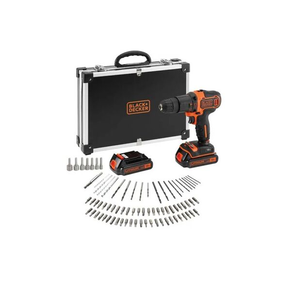 black & decker bdchd18bafc perceuse-visseuse à percussion sans fil 18v, 40 nm + set d'accessoires - 80 pcs. + 2x batteries 1,5 ah + chargeur + coffret