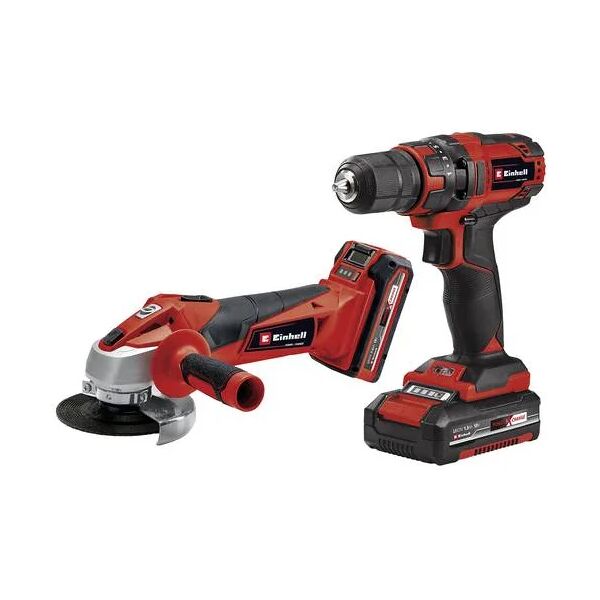 einhell kit attrezzi tc-tk 18 li kit - trapano avvitatore a batteria e smerigliatrice angolare - batteria da 1,5 ah e 3,0 ah