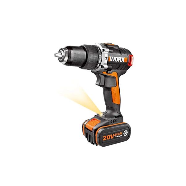 hq profiline worx wx373.1 trapano avvitatore con percussione, motore brushless a batteria 20Â v/ max 2.0 ah li-ion, power share 20Â v