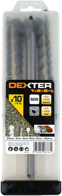 dexter pro set di punte  codolo sds plus Ø5-14 mm, 10 pezzi