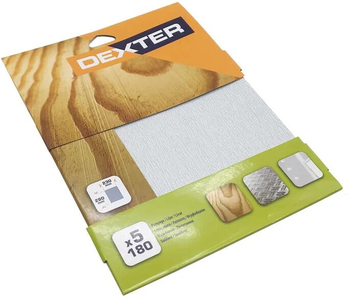 dexter carta abrasiva  sp180, grana 180, 5 pezzi