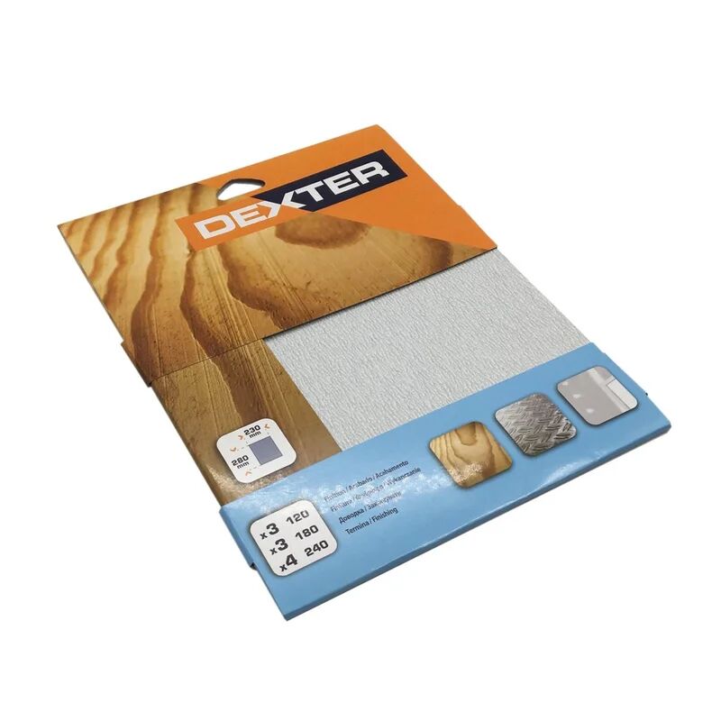 dexter carta abrasiva  sp433-10 230.0x280.0 mm, grana 4 x 240 e 3 x 180 e 3 x 120, 10 pezzi