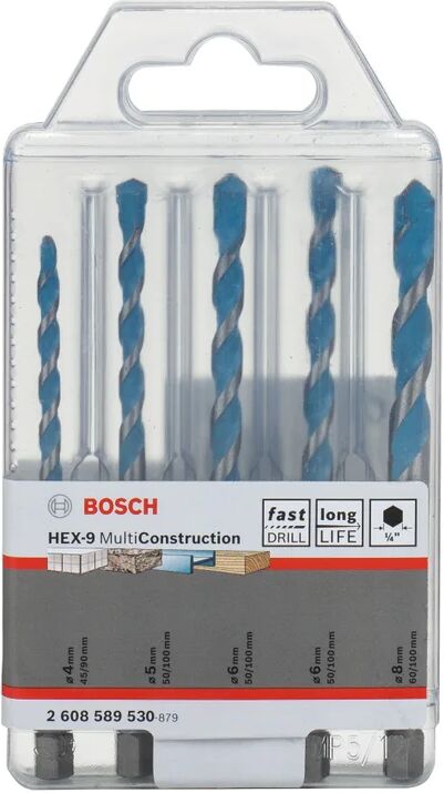 bosch set di punte  codolo esagonale Ø4-8 mm, 5 pezzi