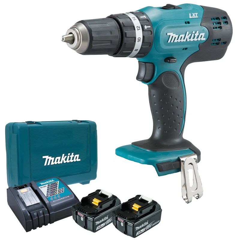 makita trapano a percussione a batteria  dhp453rfe 18 v, 3 ah, 2 batterie con valigetta