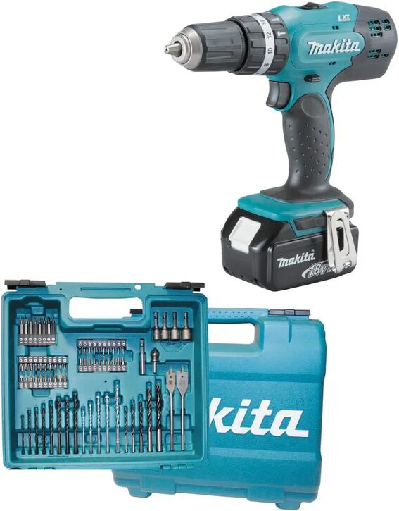 makita trapano a percussione a batteria  dhp453rfx4 18 v, 3 ah, 2 batterie con valigetta