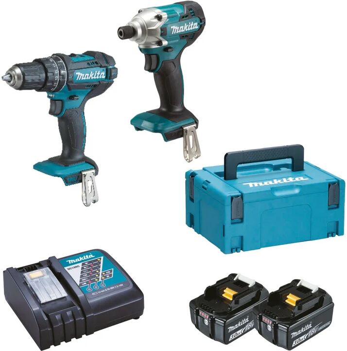 makita trapano avvitatore a batteria  dhp482 + avvitatore a impulsi dtd156 18 v, 3 ah, 2 batterie con valigetta