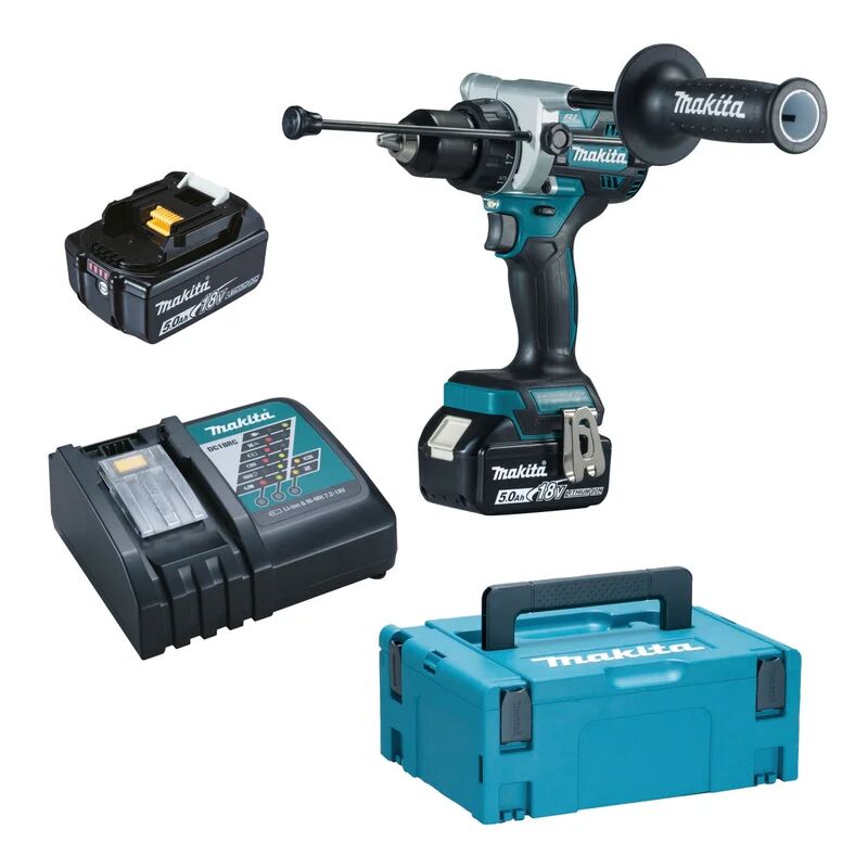 makita trapano a batteria con percussione brushless  dhp486rtj 18 v, 5 ah, 2 batterie con valigetta