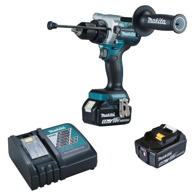 makita trapano a batteria con percussione brushless  dhp486rtj 18 v, 5 ah, 2 batterie con valigetta