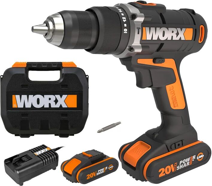 leroy merlin worx wx372 trapano avvitatore con percussione, mandrino in metallo autoserrante 13mm , batteria 20v