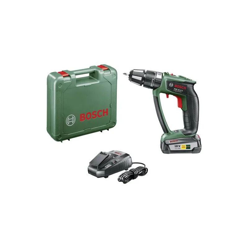 bosch home and garden psb 18 li-2 ergonomic trapano avvitatore-battente con batteria al litio, 18 v, nero/verde