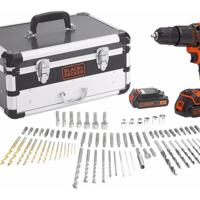 black & decker black and decker - trapano a percussione a batteria 18v 1.5ah li-ion con scatola degli accessori