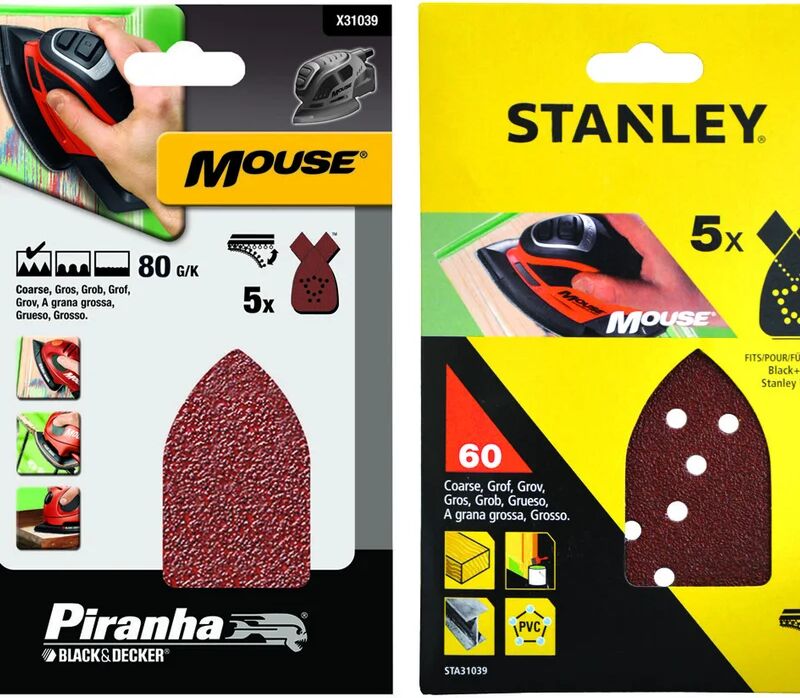 stanley set 5 fogli abrasivi con velcro per mouse - grana 180 (sta31014)