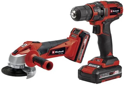 einhell kit attrezzi tc-tk 18 li kit - trapano avvitatore a batteria e smerigliatrice angolare - batteria da 1,5 ah e 3,0 ah