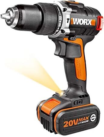 hq profiline worx wx373.1 trapano avvitatore con percussione, motore brushless a batteria 20Â v/ max 2.0 ah li-ion, power share 20Â v