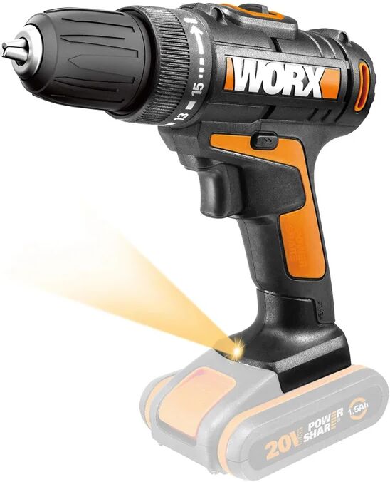 Worx Trapano Avvitatore WX101.9, 20 V, Senza Batteria e Caricabatterie