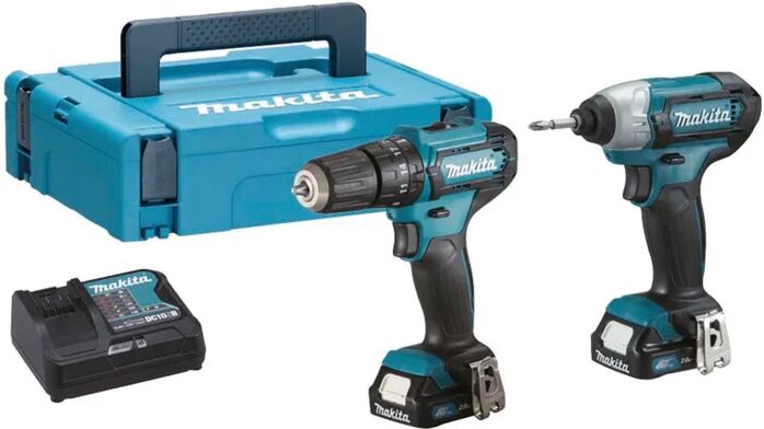 Makita Set di elettroutensili a batteria KIT trapano avvitatore + avv.impulsi 10.8 V, 2 Ah, 2 batterie