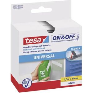 Tesa On & Off Nastro AutoAdesivo Universale, Nastro Adesivo a Strappo per il Fissaggio Veloce di Oggetti Domestici Leggeri, Bianco, 2 cm x 250 cm