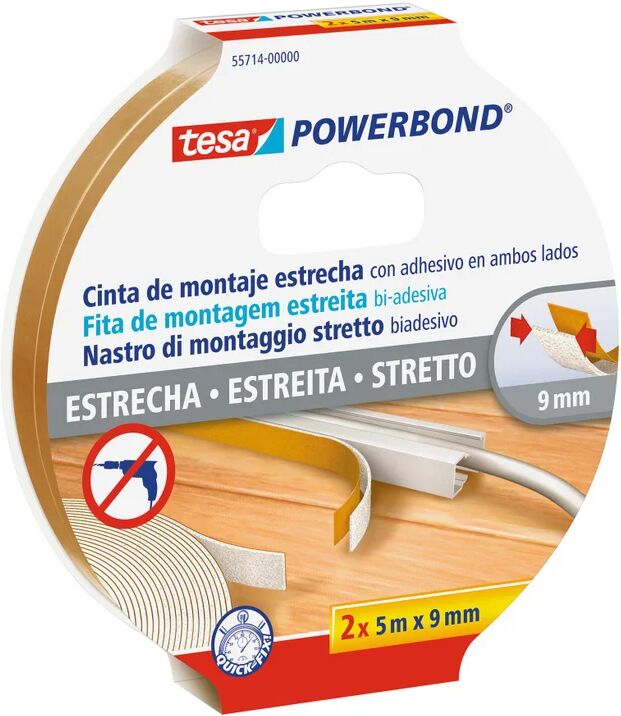 tesa tape nastro adesivo,  powerbond® slim, biadesivo per fissaggio, 9 mm, 10 mt