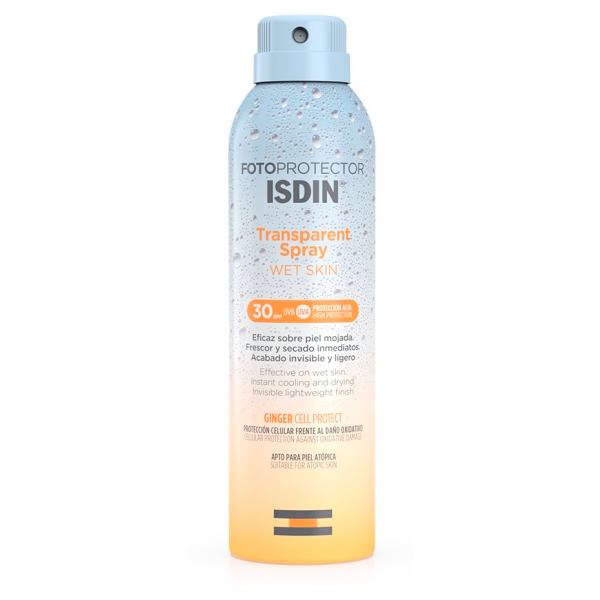 isdin fotoprotector  spray trasparente wet skin spf 30 protezione corpo 250 ml