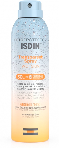 isdin fotoprotector  spray trasparente wet skin spf 30 protezione corpo 250 ml