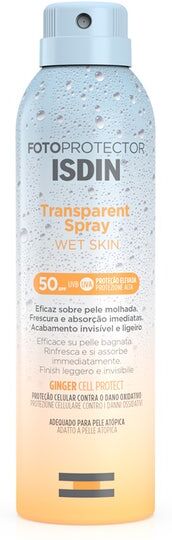 isdin fotoprotector  spray trasparente wet skin spf 50 protezione corpo 250 ml