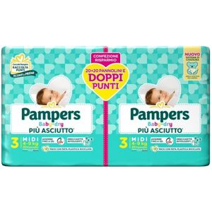 Pampers Baby Dry Pannolino Duo Downcount Midi 40 Pezzi